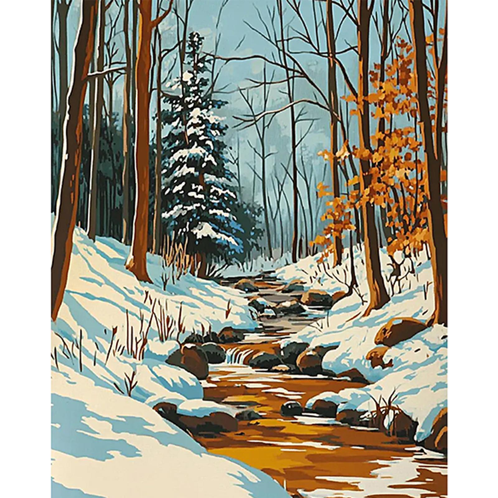 Winter Forest DIY No Frame Acrylic Paint-By-Number Kit 40*50cm Acrylic Paint By Numbers Kit on Canvas for Beginner Wall Decor