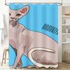 Brooklyn Cat Shower Curtain Modern Minimalist Design with Sphynx Hairless Cat Print for Bathroom Decor (Light Blue Color)