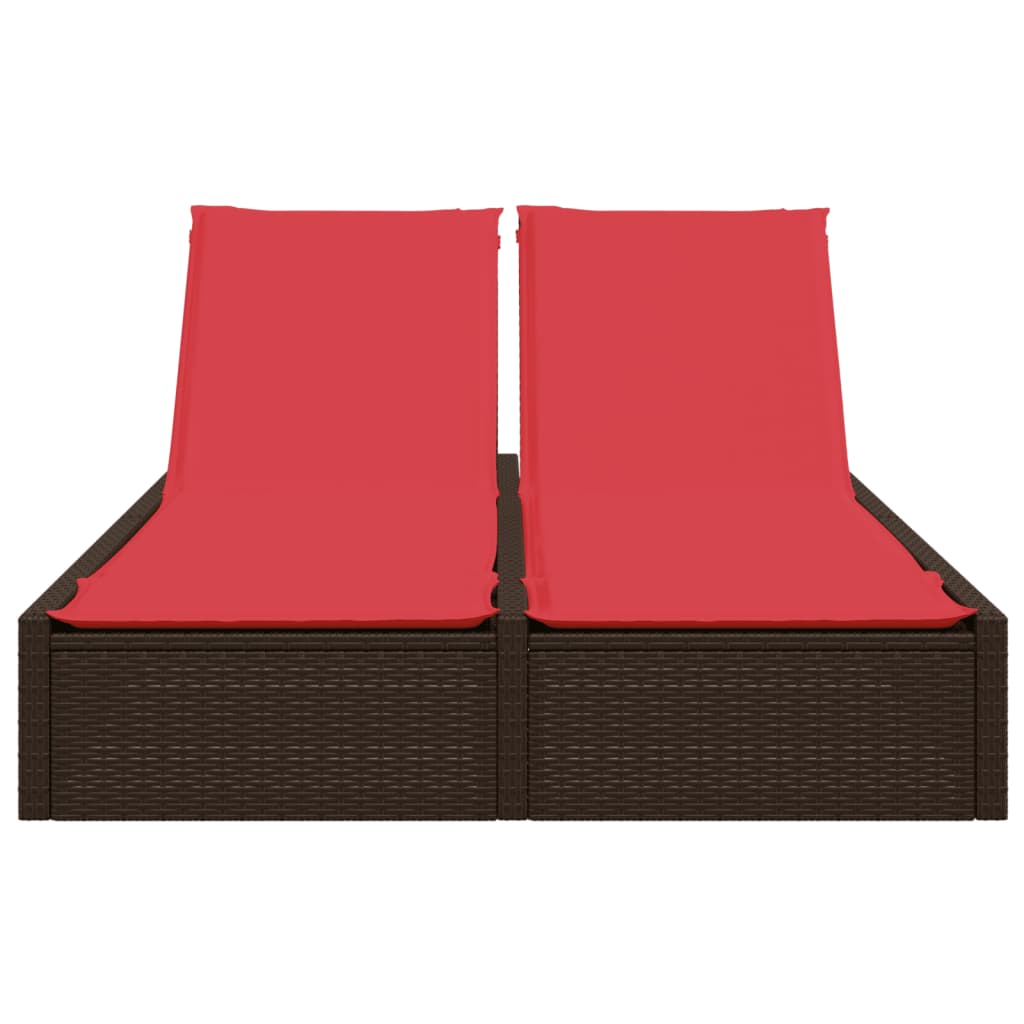 Double Sun Lounger with Cushions Brown Poly Rattan