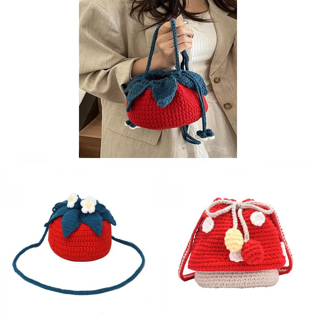 Bag Knitted Tomato Cartoon Girl Crossbody Phone Purse With Drawstring Closure For Casual Wear