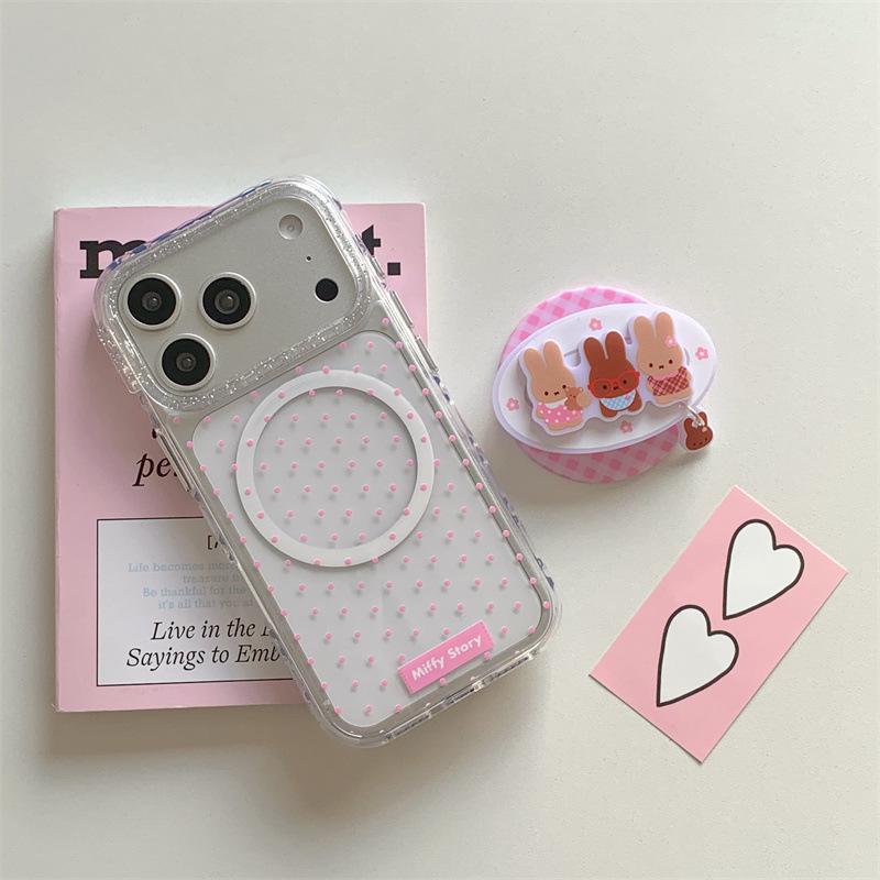 

Polka Dot Plaid Rabbit Magnetic Stand Case for iPhone 17/16 Pro Max/15 Pro iPhone 15