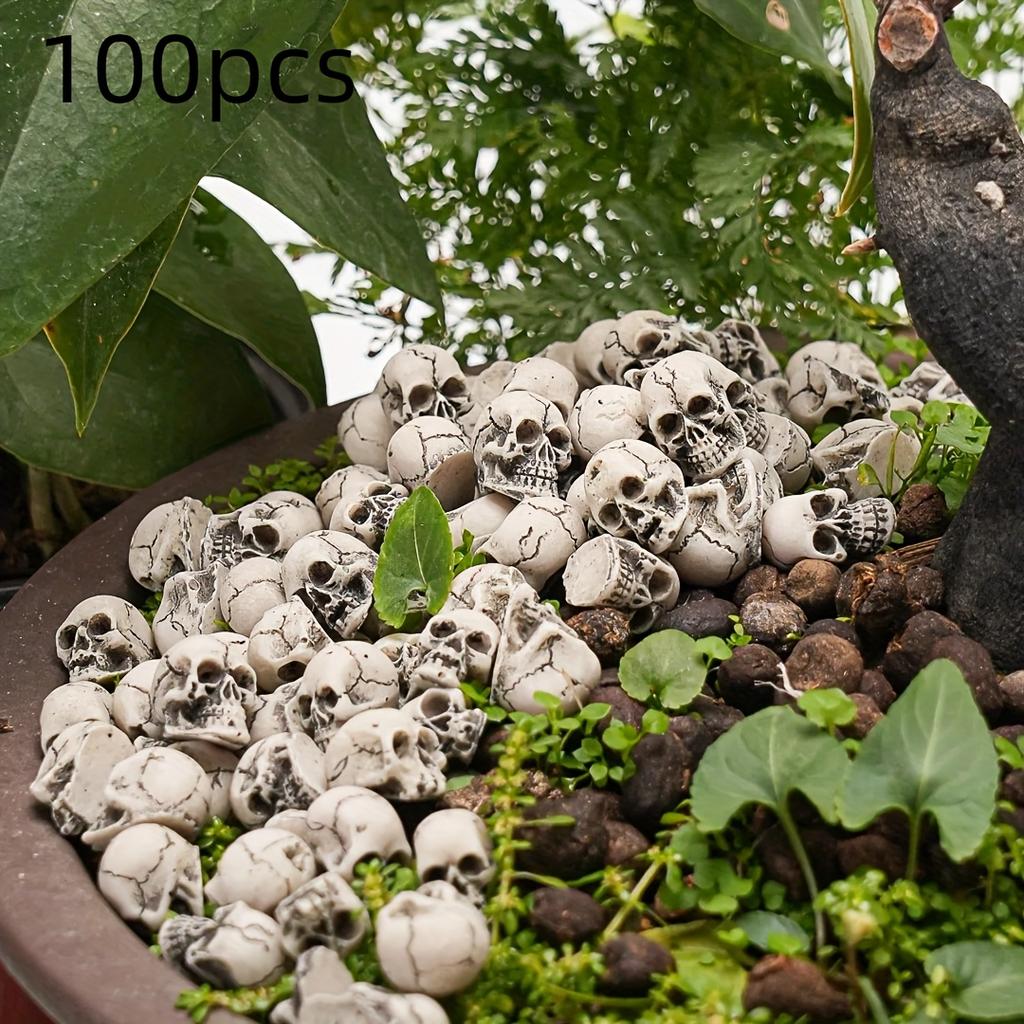30/50/100 Mini Skull Sculptures - Rustic Resin Gnome Statues for Halloween Decor, Indoor/Outdoor Garden, Patio