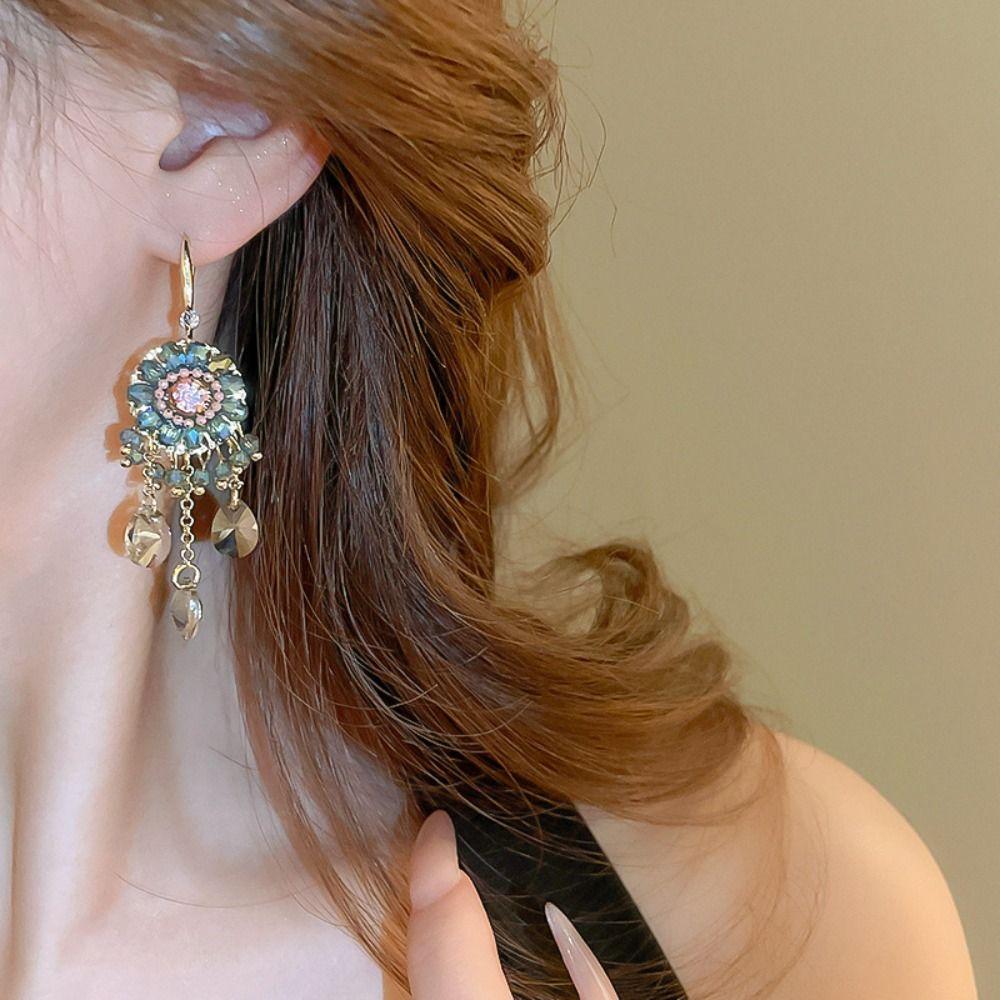 Pendant Rhinestone Drop Earrings Exaggerated Vintage Long Earrings Crystal Stud Earrings  Party