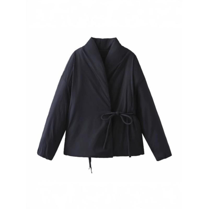 

Женская зимняя парка-кокон оверсайз, однотонная куртка с бантом XXS чёрный