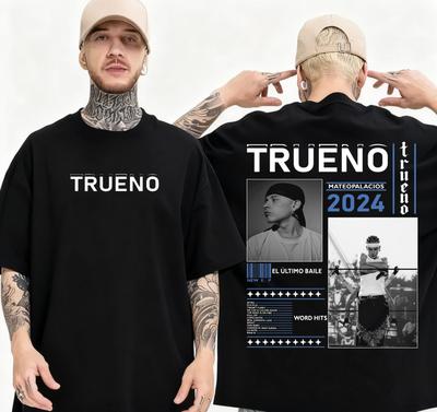 2025 Verano Rapper Trueno Camiseta de Gira Moda Masculina Hiphop Retro Algodón Manga Corta Holgada Casual