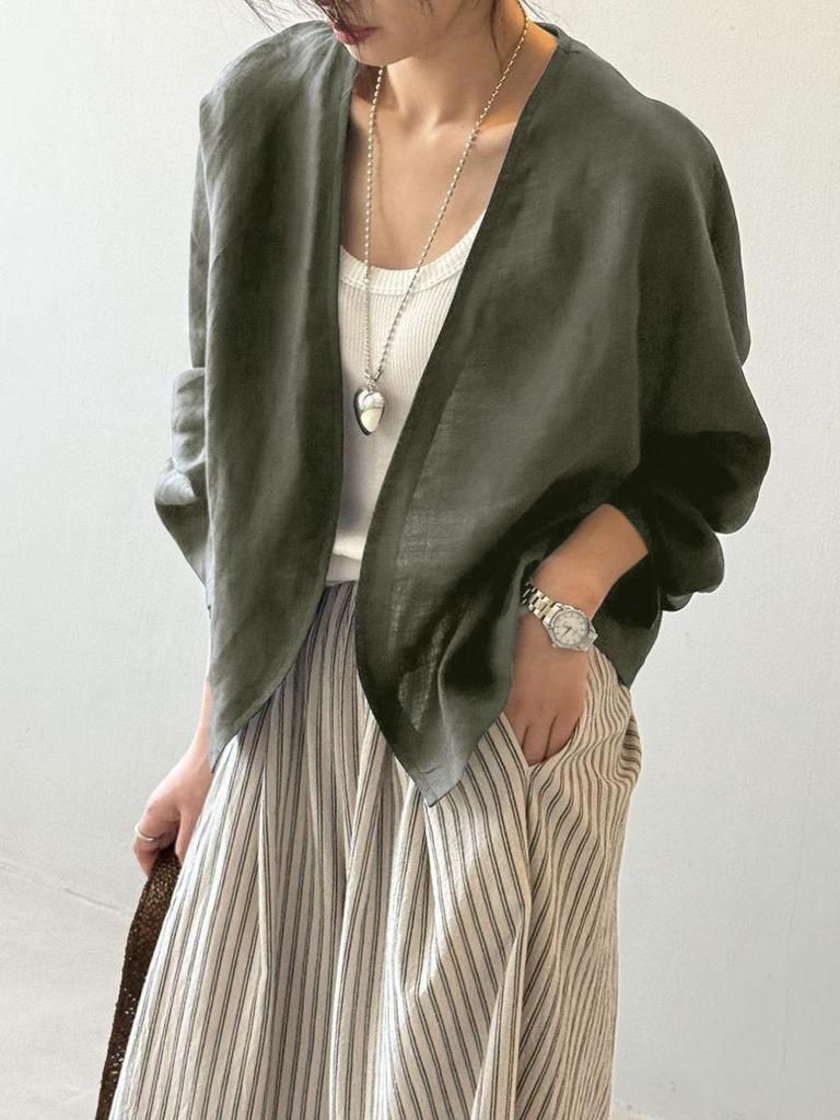 Artistic Retro Long-Sleeve Linen Cardigan - Lightweight, Loose-Fit Sun Protection Top
