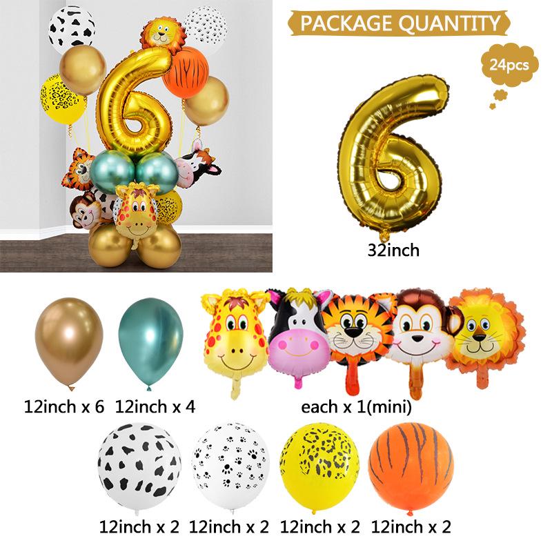 Cross-border Forest Animal Party Balloon Set: Aluminum Number Balloon Columns for Birthday Decor