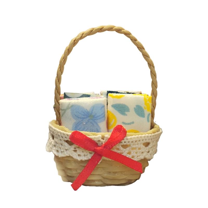 

1/12 Scale Miniature Woven Basket for Dollhouses Collectors Resin Punnet Dollhouses Accessory Mini Woven Basket 1