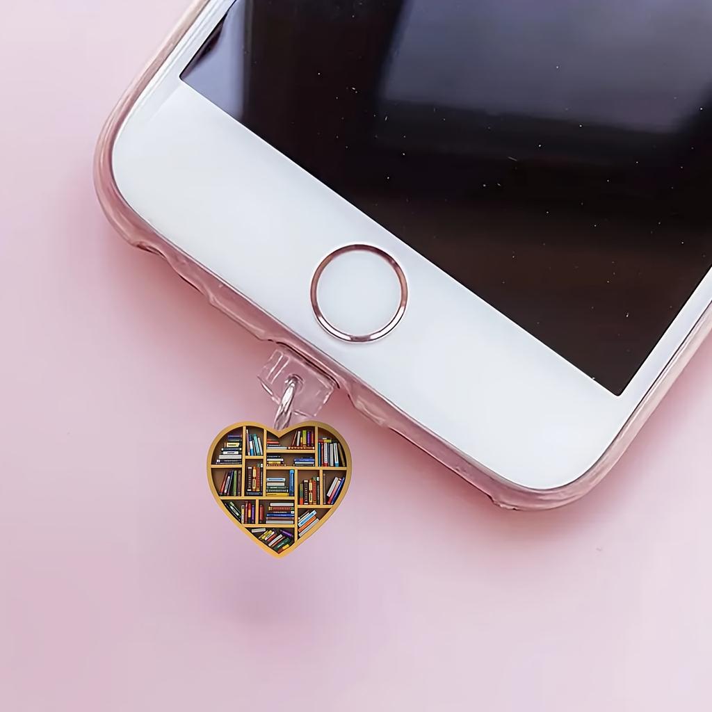 Acryl Valentinstag Thema Herz Bücherregal Handy Staubschutzstecker, Kompatibel mit IPhone/Typ-C Anschluss