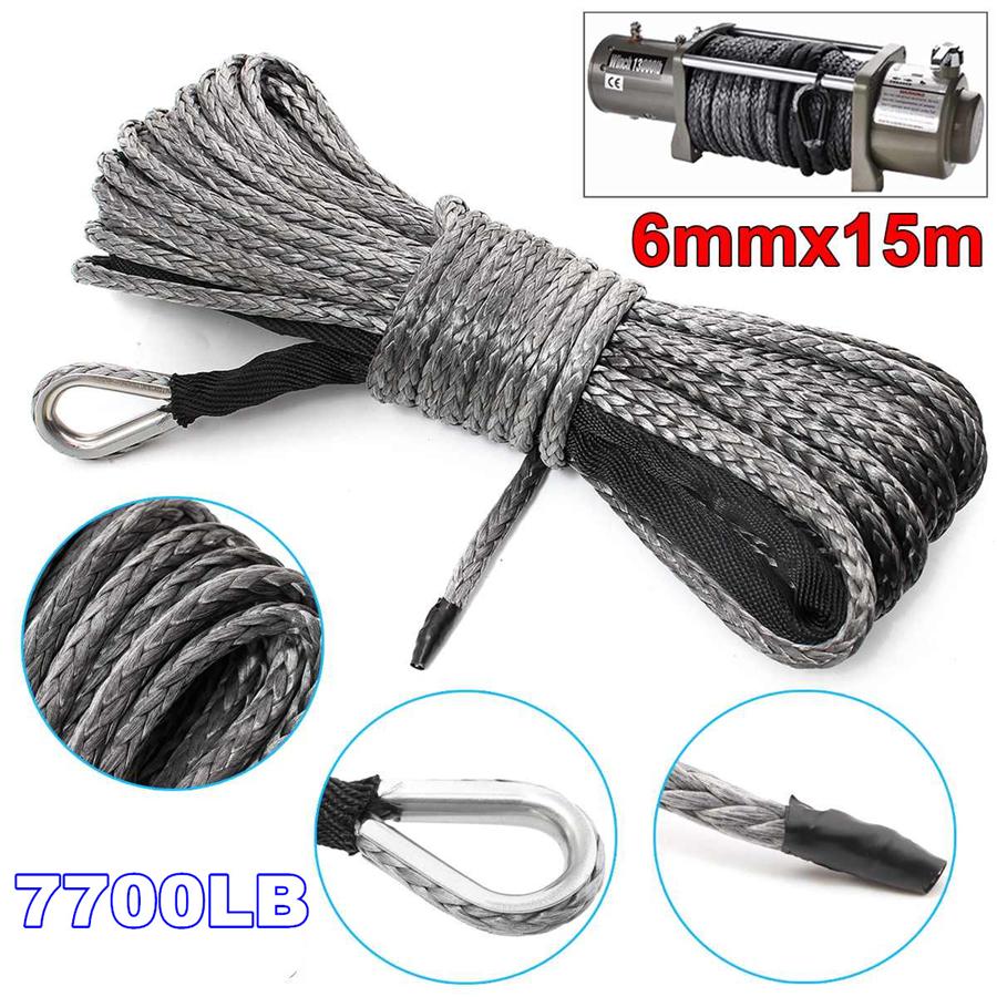 1/4'' X 50' 7700LBs Synthetic Winch Line Cable Rope W/ Sheath For Car ATV UTV Jeep Grey