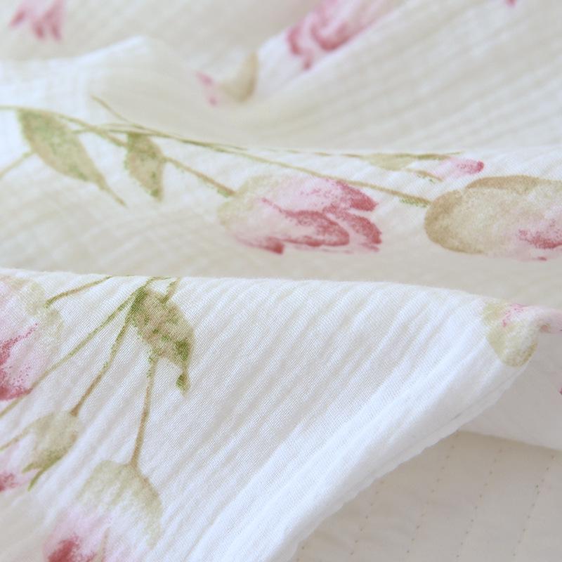 Dámská pastorální pyžamová souprava - Dlouhý rukáv, dvouvrstvý krep, čistá bavlněná gázovina na jaro, léto, podzim.