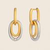 Xia Ling Double Oval Pendant Earrings for Women, 18K Gold-Plated Stainless Steel, Cross Design