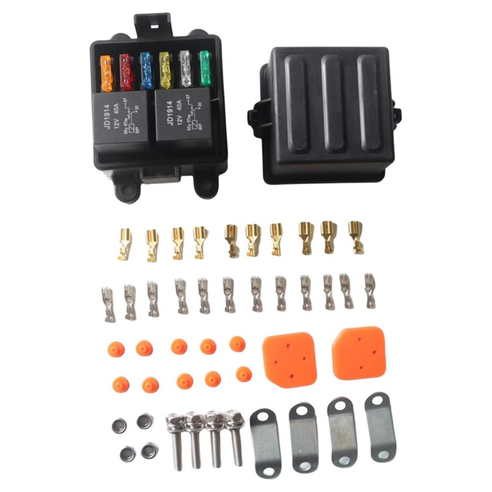 12V 6-Way Fuse Relay Box with 4-Pin 40A Relays for Car/Truck