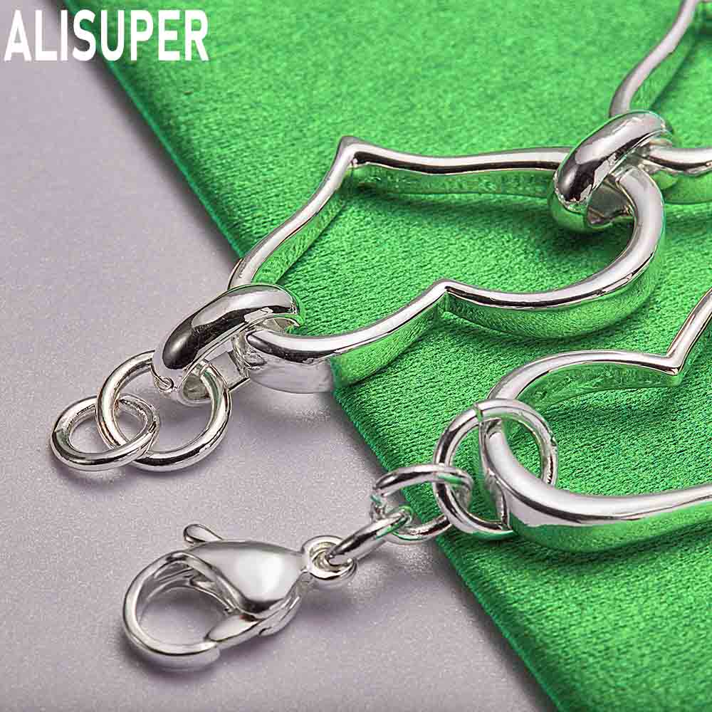 925 Sterling Silver Openwork Heart Side Chain Exquisite Bracelet Gift Jewelry