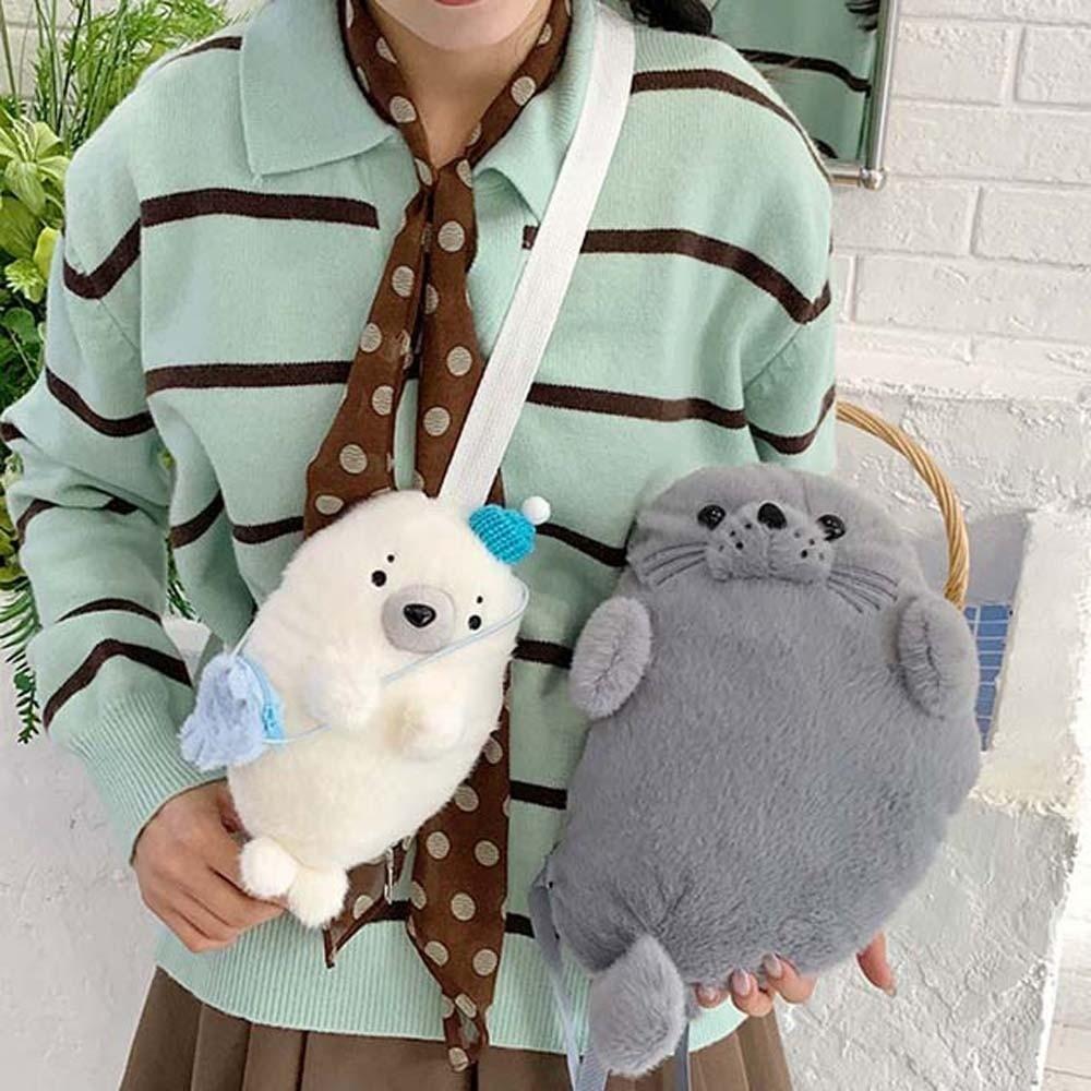 Creative Cute Seal Shoulder Pouch Adorable Adjustable Straps Cartoon Seal Handbag Soft PP Cotton Crossbody Bag Gifts