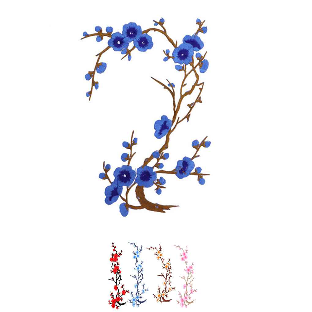 Applique - Plum Blossom Flower Branch Embroidery Patch Motif Iron Sew On Fabric