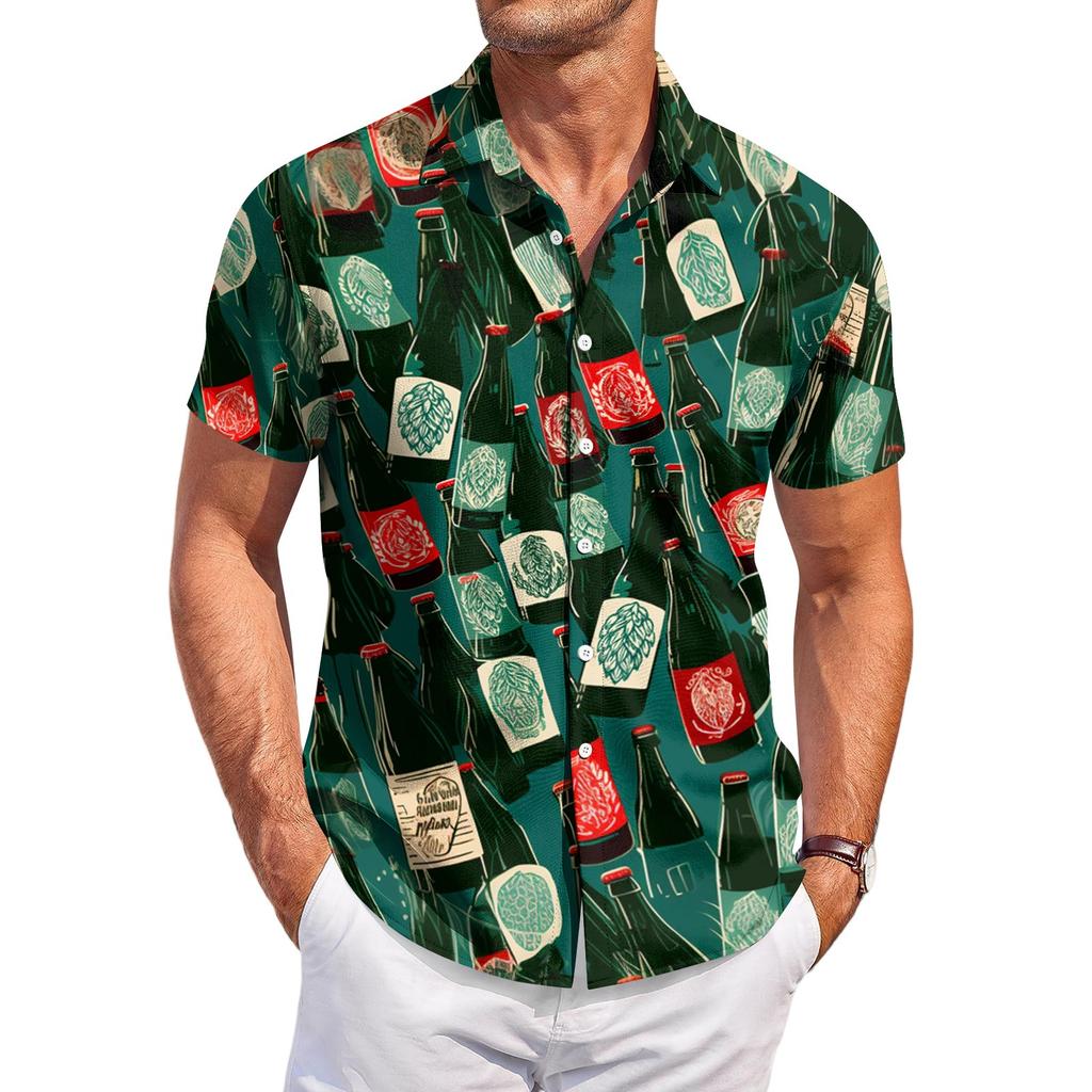 Herren Casual Kurzarm Hemd mit Knöpfen Oktoberfest Bierfest Aufdruck Leicht Atmungsaktiv Sommerhemd