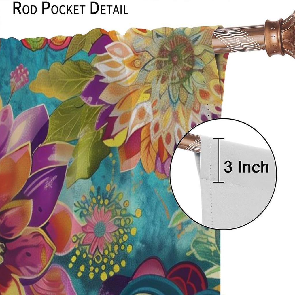 Bohemian Boho Floral Curtains Vintage Abstract Oil Painting Colourful Art Medieval Hippy Plant Flower Window Treatments Drapes Made Of Polyester
