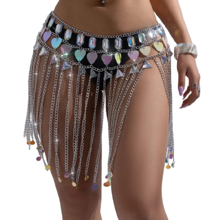 Körperkette Funkelnde Strasssteine Rock Ärmellose Crop Tops Mode Bikini Körper Schmuck Festival Party für Damen und Mädchen