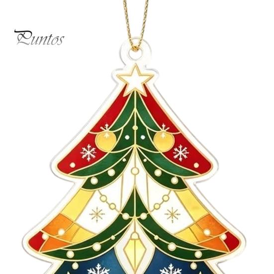 Artistic Window Display Accessory 2D Flat Acrylic Christmas Tree Ornament, Vintage Stained Ornament Glass Style Hanging Pendant, Festive Holiday Decor