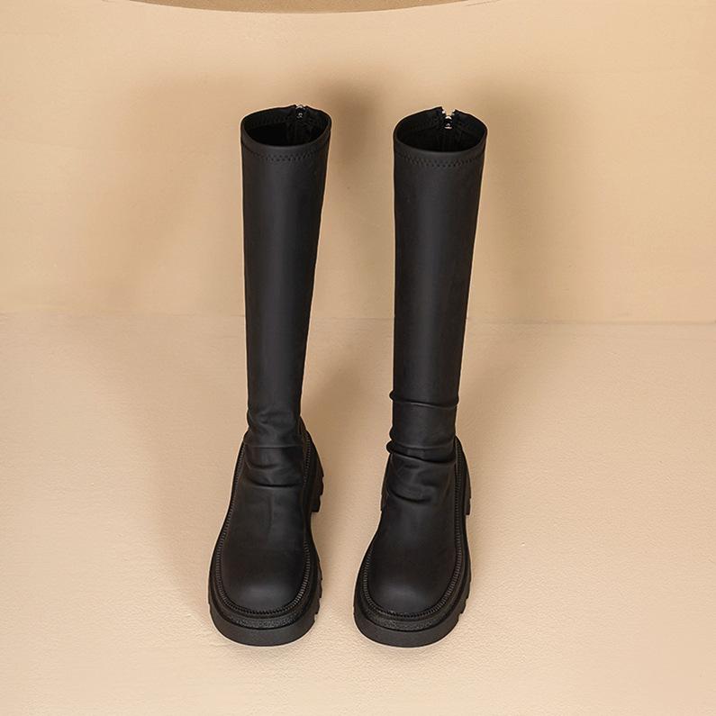 

2025 autumn and winter new European and American foreign trade large size round head high tube elastic muffin thick bottom long tube thin women s boot 35 чорний