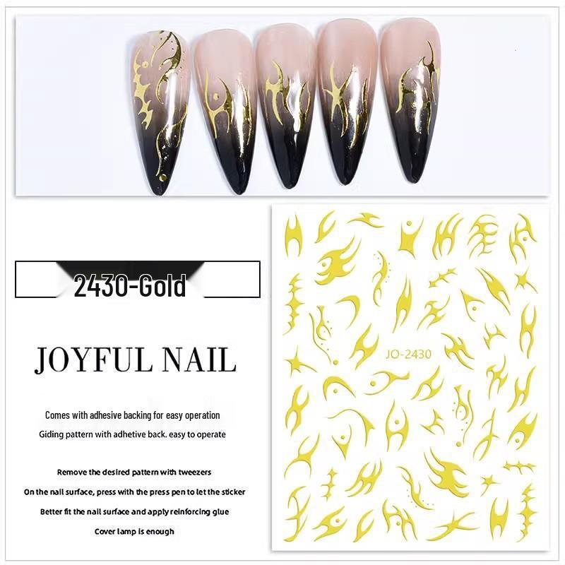 Samoprzylepne naklejki na paznokcie 3D tłoczone płomienie Aurora ciernie srebrny laser (2025)