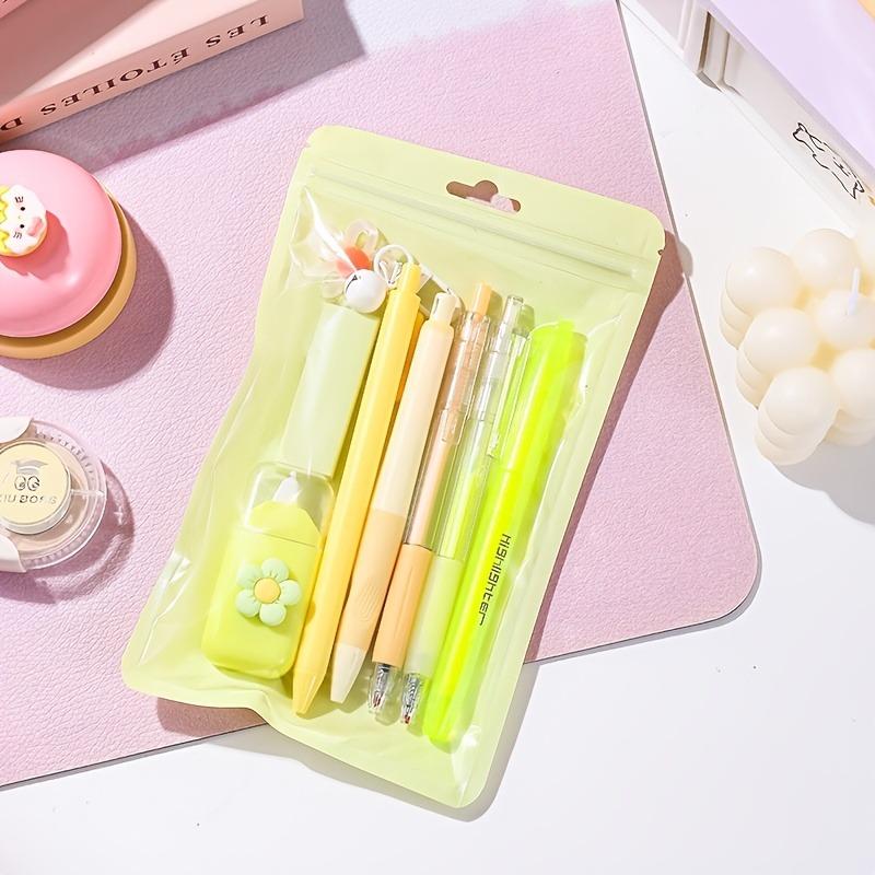 8Pcs Stationery Set with Pencils, Ballpoint Pens, Erasers and Pendants. 5 Styles Optional for Writing and Decorating.