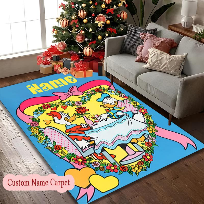 [Daisy Duck Donald Duck Hearts Area Carpet] Easy Maintenance Chair Rug for Conference Room Use, Customize Name Floor Mat