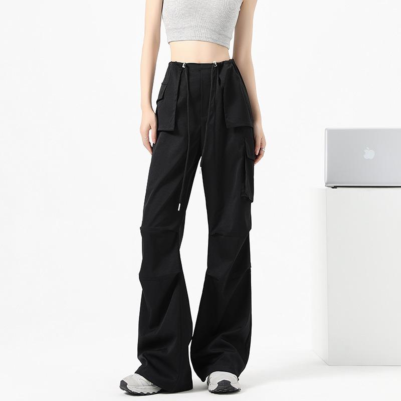 Army green overalls women's autumn new high-waisted and thin wide-legged sports parachute pants