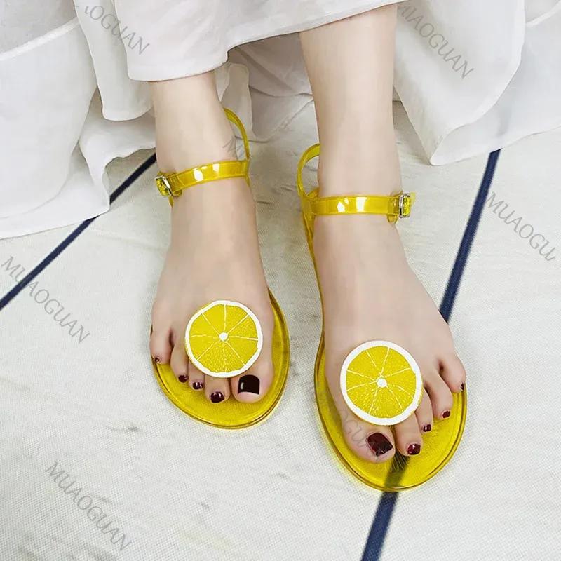 Fashion Women Fruit Sandals Transparent PVC Flat Flip-flop Sandal Ladies 2025 Summer Outdoor Fashion Non-slip Buckle Strap Beach Shoes