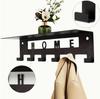 Wandmontierte schwarze Metall-Garderobe mit Regal und 6 Haken
