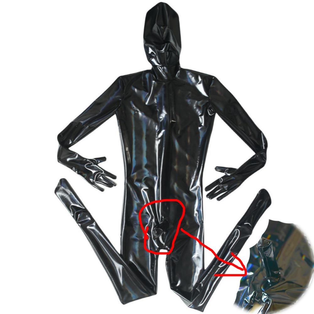 Sexy Men Oil Glossy Shiny Full Cover Bodysuit Pu Latex U Convex Pouch Jumpsuit Faux Leather Tights Gay Wear Maid Leotard