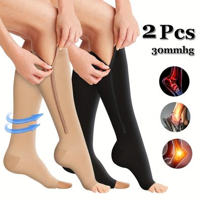 1 זוג גרבי דחיסה עם רוכסן בוהן פתוחות, גרבי ספורט תרמיות גבוהות ברכיים לשני המינים, תמיכה לריצה, אחות, אתלטי