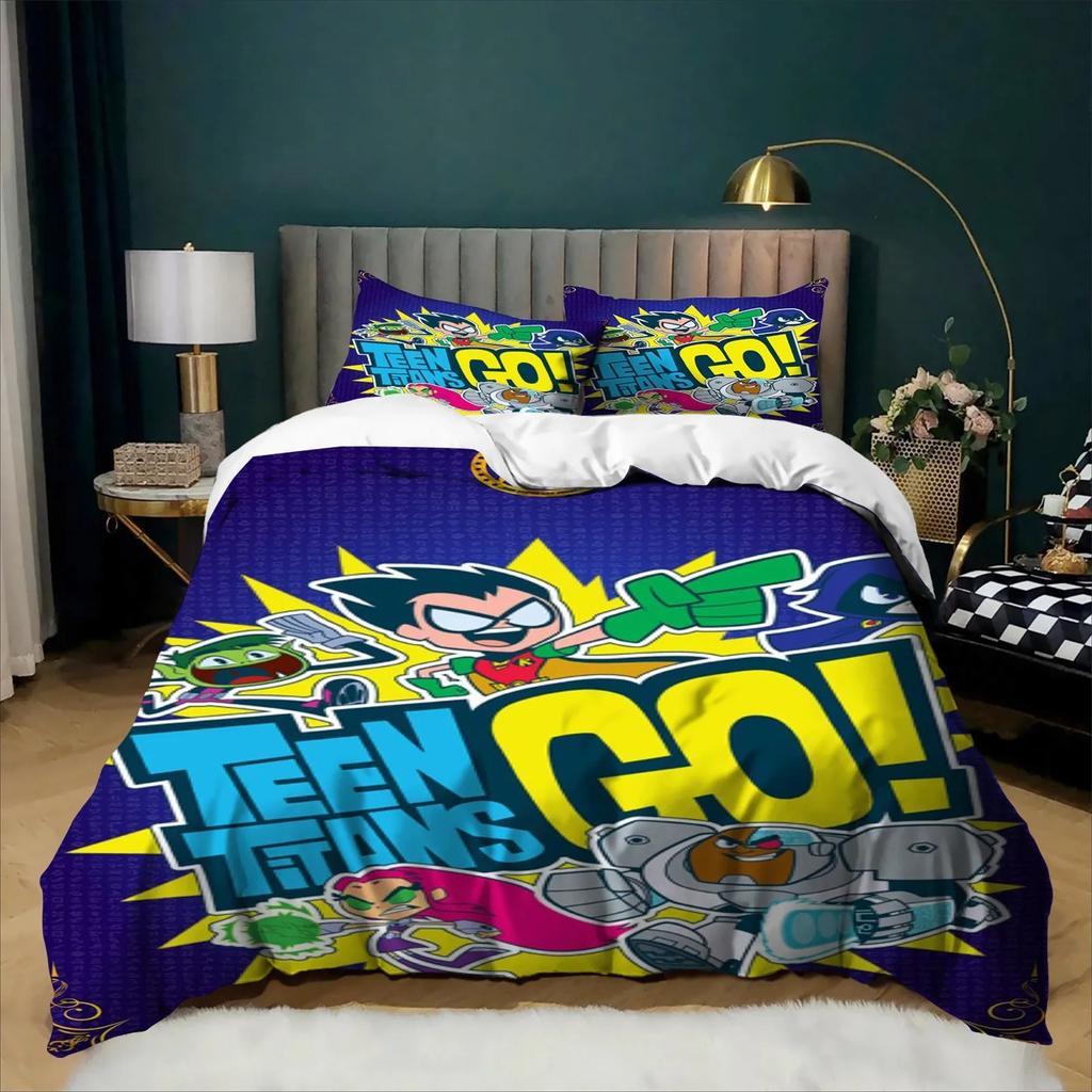 Cartoon 3D Digital Printing Teen Titans Go Duvet Cover Set Bedding Set For Kids Adults Single Double Large Sizes Bedroom Decor