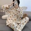 "Cute Dog Dachshund" ins cartoon spring and autumn striped pajamas women's cardigan long-sleeved loungewear autumn and winter suit