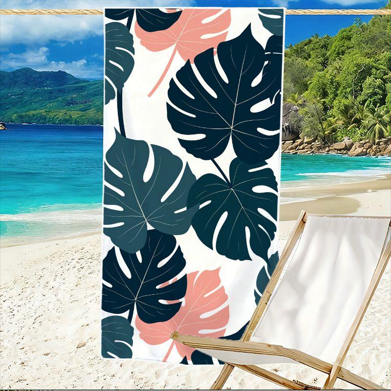 1Pc, Tropical Leaf Pattern Beach Towel, Super Absorbent Lightweight Beach Towel - Sand-Free Quick-Dry Towel, Soft Microfiber