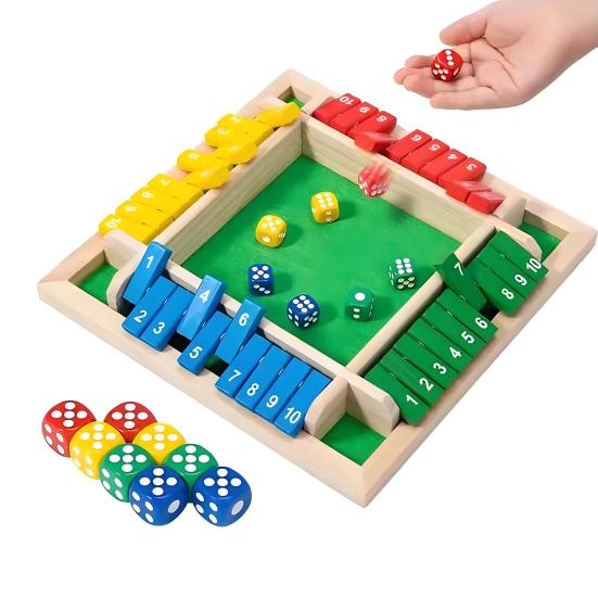Shut The Box Board Game Educational Dice Strategy Game 2-4 Players Kids Adults Family Night Party Interactive Wooden Close The Box Toy