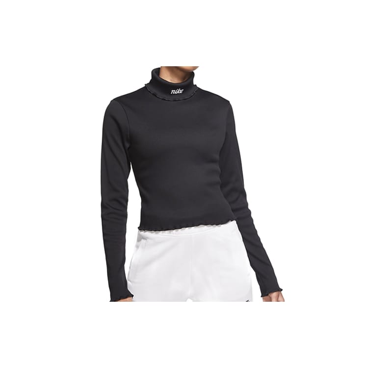 Nike T Shirts Women's Black Stand Collar Moderate Straight Fit CU5365-010