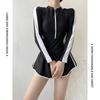 Conservative Long Sleeve Swimwear: Slimming Tummy Control Boyleg One-Piece for Female Students