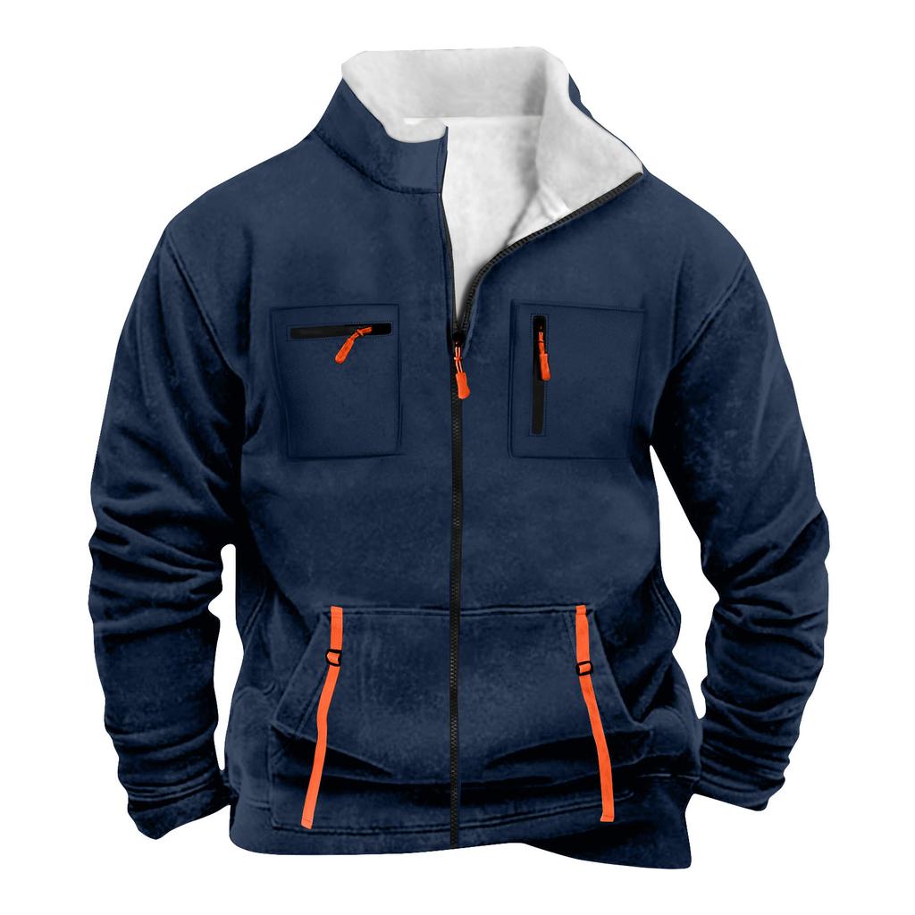 Men's Solid Color Zipper Pocket Zipper Sweatshirt Jacket Men's Sports Large Size Casual Sweatshirt Jacket