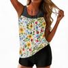 Women’s Tankini Swimsuit Two Piece Set with Floral Leaf Print Sleeveless Top and Boyshort Bottoms for Beach Pool Wear