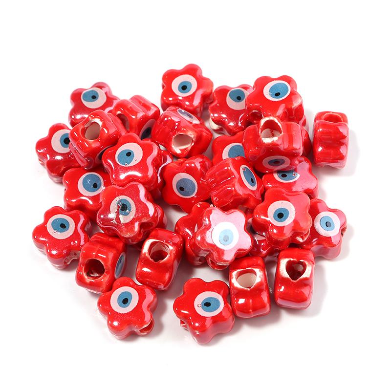 10Pcs/Lot 10mm Ceramic Beads Colorful Flower Shaped Evil Eye Large Hole Loose Beads For Bracelet Necklace Diy Jewelry Making