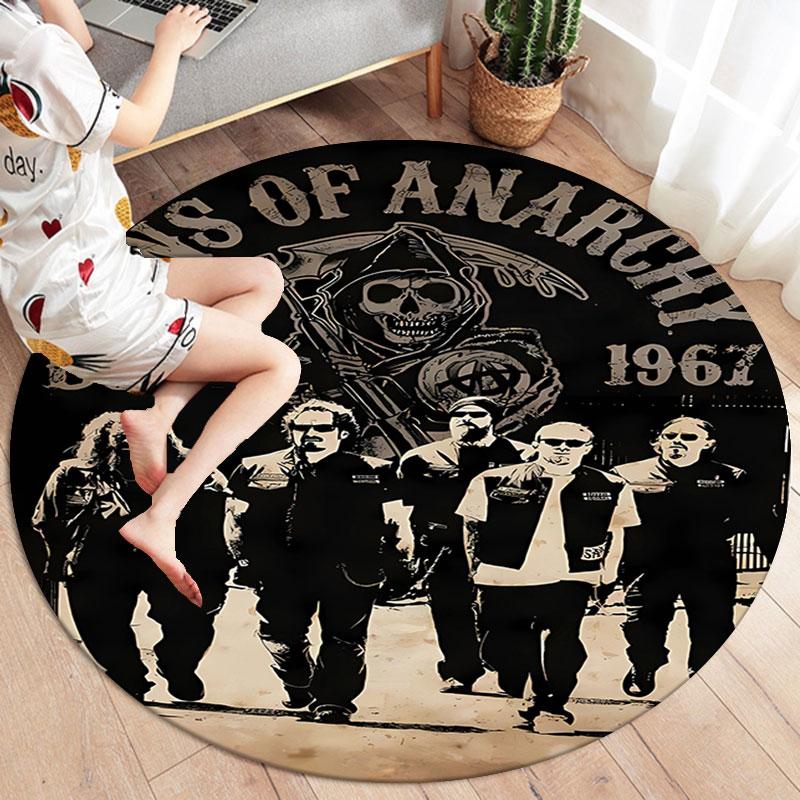Sons of Anarchy Round Area Rug,Carpet Rug for Living Room Bedroom Sofa Playroom Decor,Non-slip Floor Mat