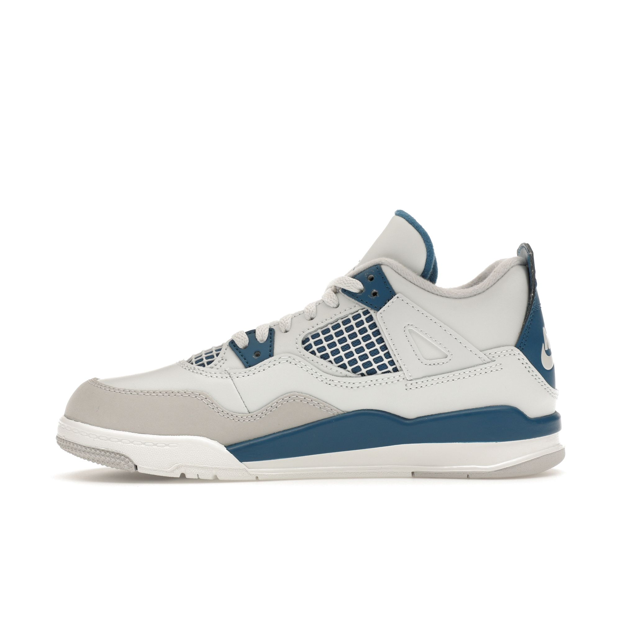 Детские кроссовки Air Jordan 4 Retro PS Military Blue 2024 Бело-белые Нейтрально-серые — фото 6