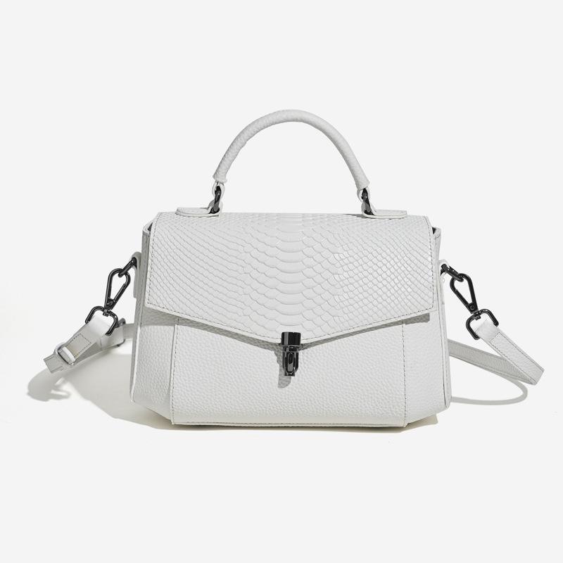 Women s Genuine Leather Crossbody Handbag - Light Luxury Striped Patchwork Shoulder Bag слоновая кость/белый