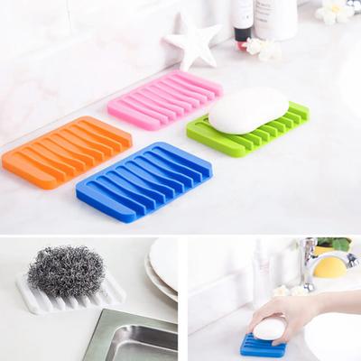 Home Bathroom Anti-Slip Silicone Draining Soap Holder Storage Tray Dish Plate