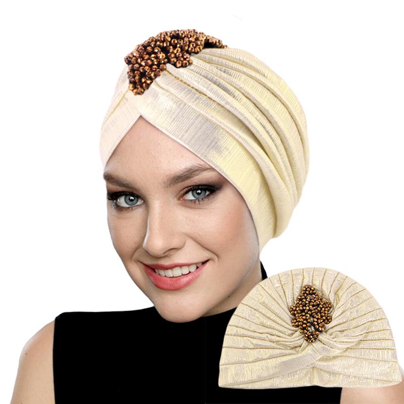 New Women's Luxury Diamond Turban Cap Muslim Indian Hat Bandana Elastic Beanies Chemo Cap African Hat Headwear
