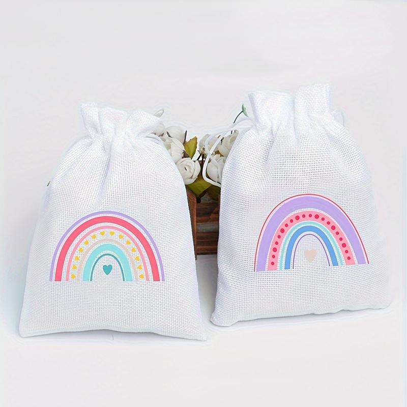 8/9 Stück Leinenbeutel Kreativer Regenbogen-Druckbeutel Aufbewahrungssäckchen Kordelzug Geschenktüten Böhmische Gastgeschenktaschen Natur 10x14cm