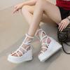 Fashion 10CM Genuine Leather Women Summer Weave Shoes Mules Shoes Punk Ankle Booties Sandals Platform Wedge Platform Wedge Hollow ZIP