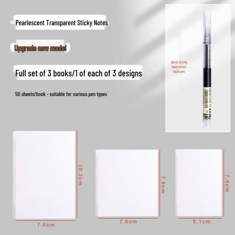 Waterproof Transparent Sticky Notes for Students - Quick-Drying Memo Pad for Exams & Note-Taking